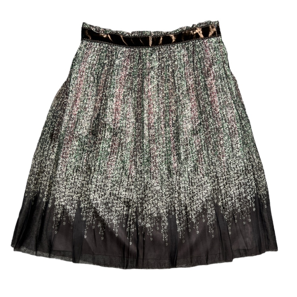 Elie Tahari Womens A Line Skirt Green Floral Lined Pull